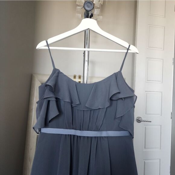 David's Bridal Gray Ruffle Maxi Dress - Picture 4 of 8